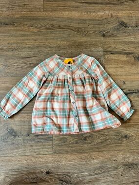 Carhartt Girls Coral and Teal Plaid Button-Front Blouse 3T